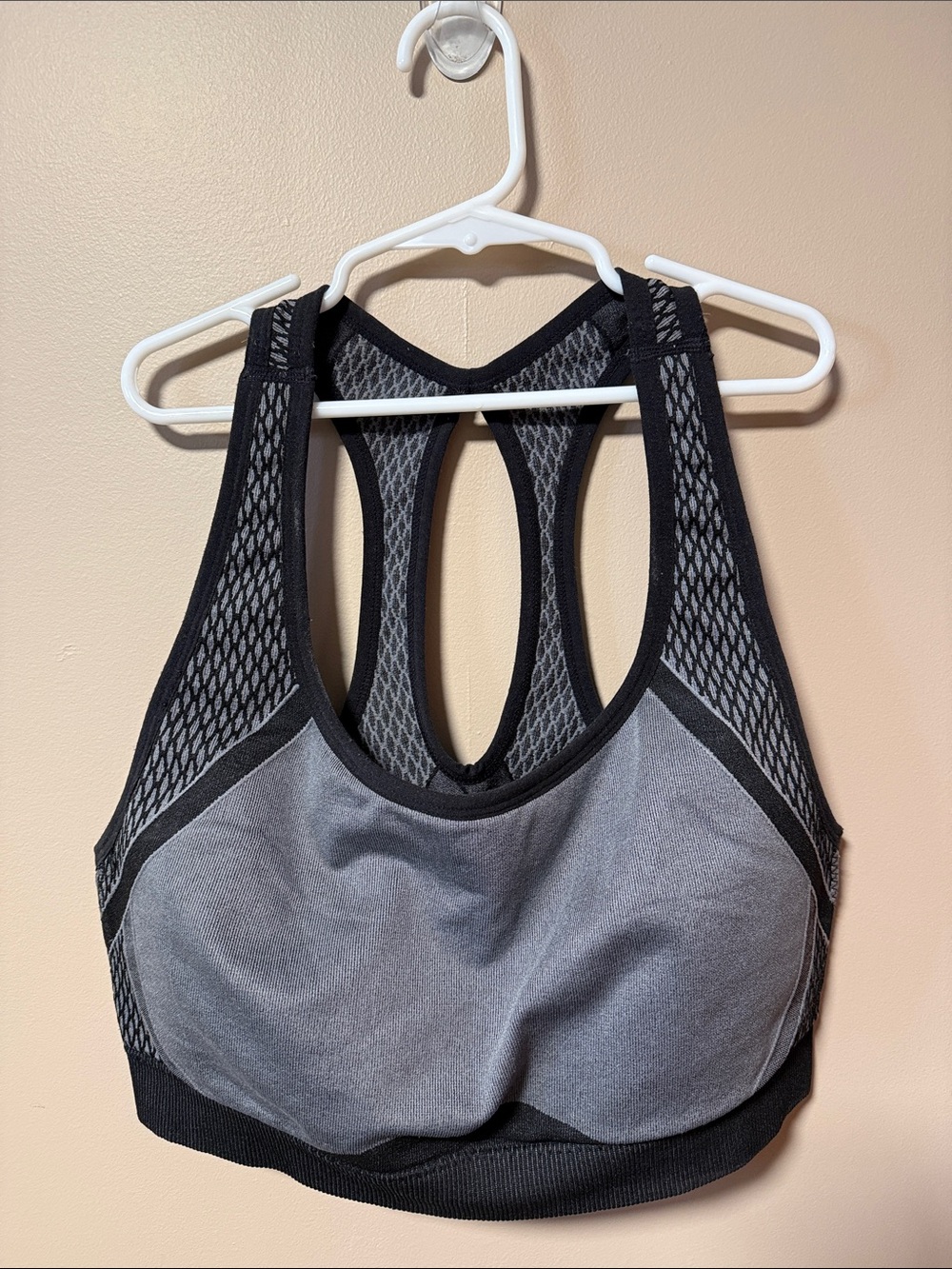 Avia Black and Gray Racerback Sports Bra with Mesh Panels